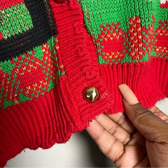 VTG Sweater Loft Women Cardigan Medium Christmas‎ Patchwork Presents Candy Cane - Picture 7 of 15